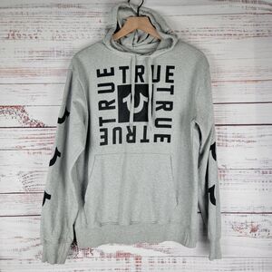 True Religion Gray Mens M Pullover Hoodie Fleece Graphic Print Hooded